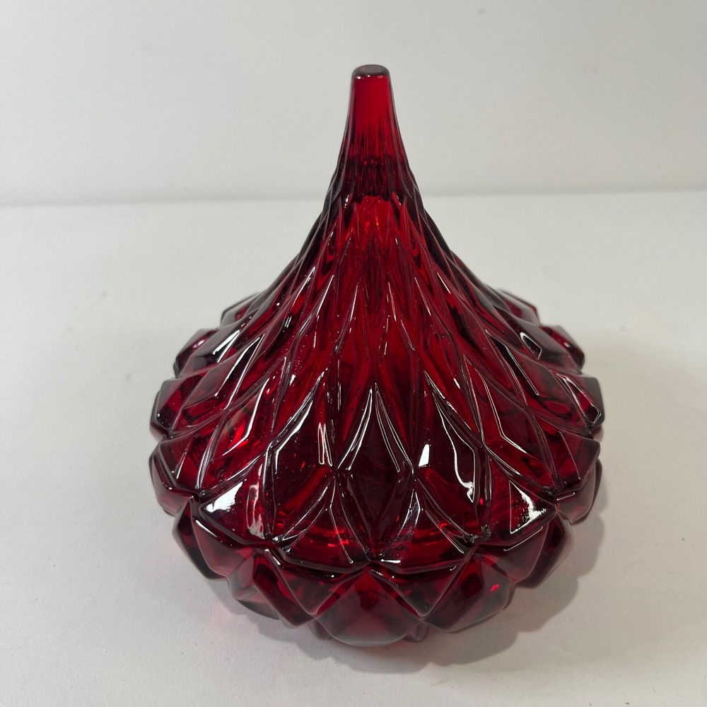 Vtg Shannon‎ Crystal Ruby Red Glass Hershey Kiss Candy Dish Small Diamond Cut
